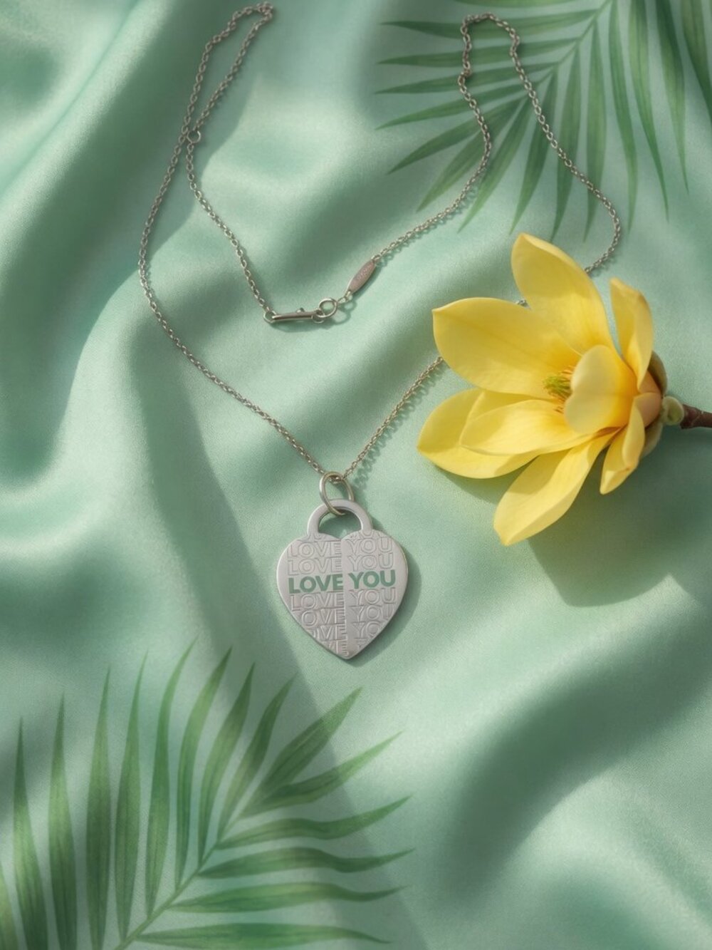 Tiffany & Co. Notes "LOVE YOU" Heart Tag Pendant Necklace Sterling Silver 925